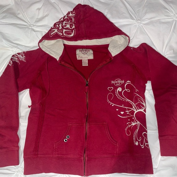 Hard Rock Cafe Sweaters - Vintage Hard Rock Cafe (Las Vegas) Maroon Hoodie with Beige Accents